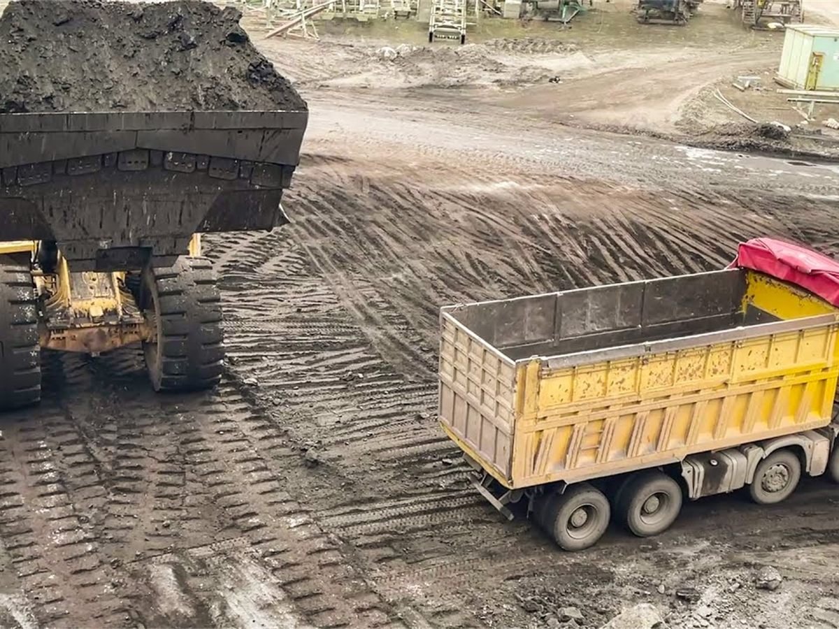 Coal stockpile at an industrial coal stockyard