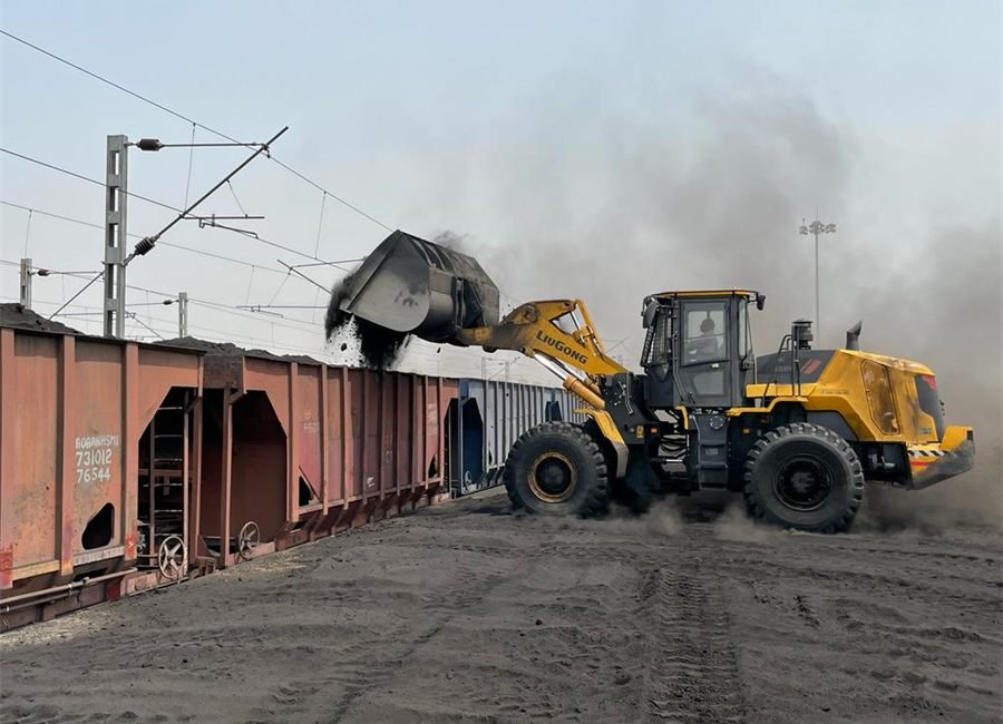 Coal stockyard with stored coal for bulk supply